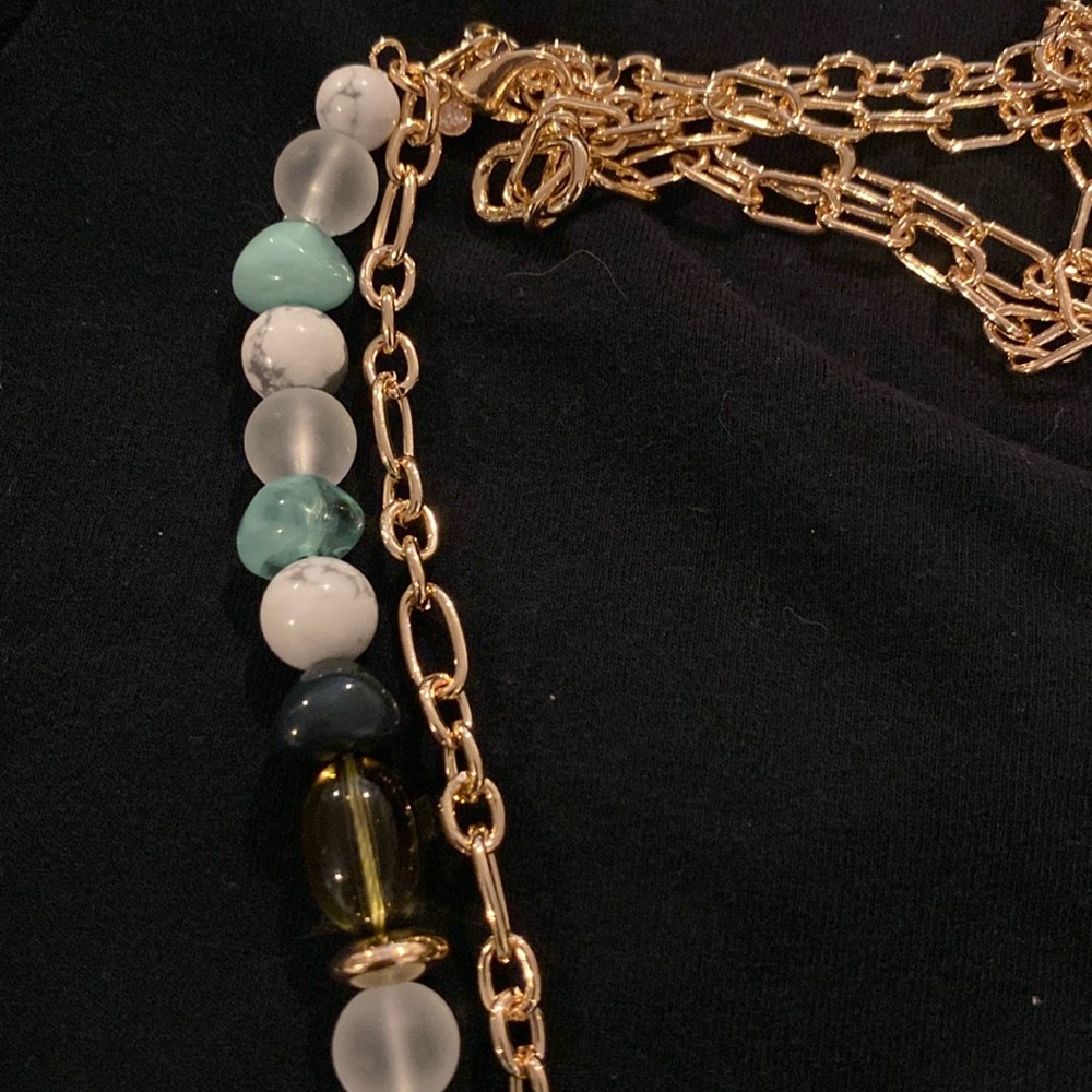 On 34 th Gold and Green Layered Necklace - Picture 3 of 4